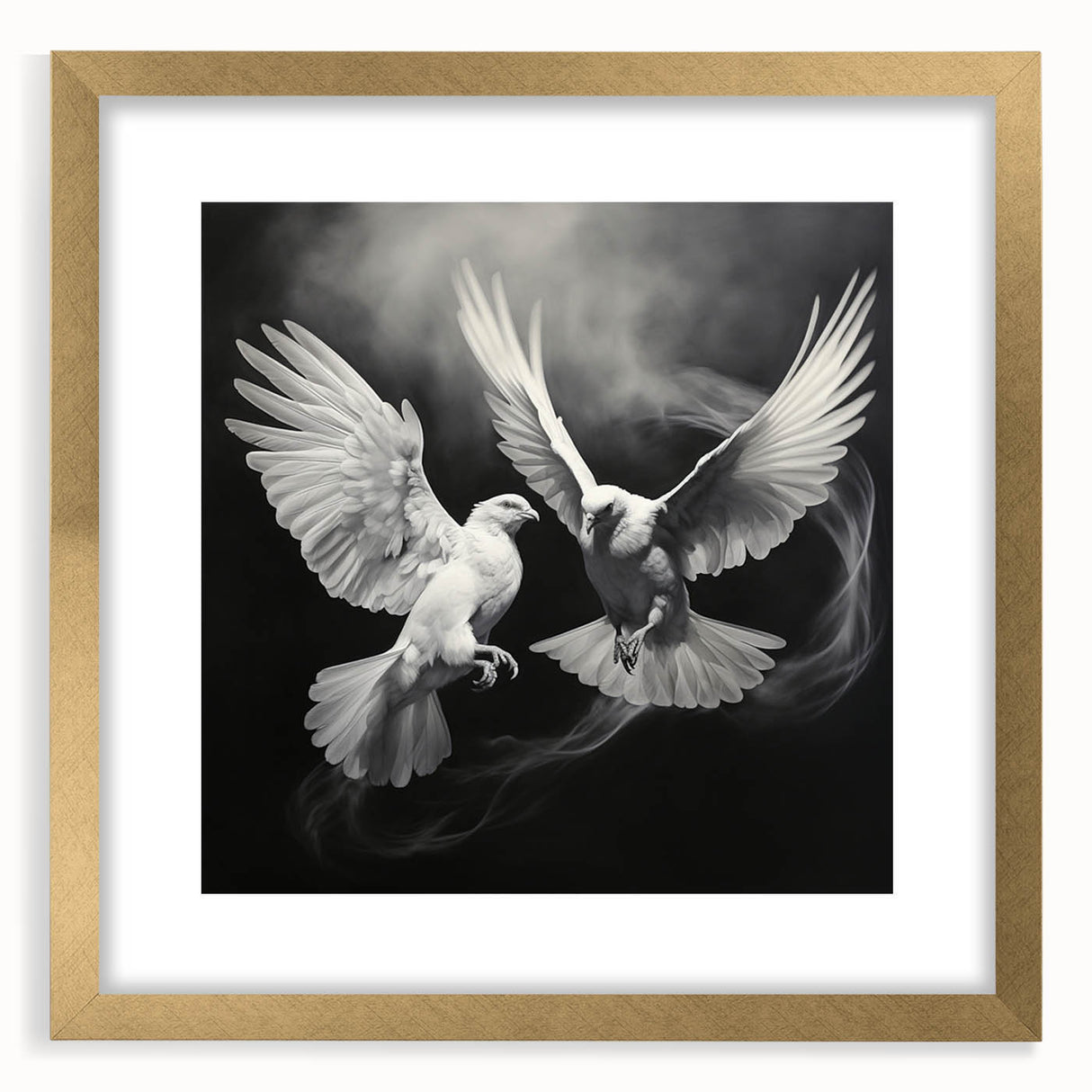 Elegant wall art featuring a framed dove design in gold, showcasing intricate details and a sophisticated mat. Perfect for enhancing modern home decor with a touch of nature.