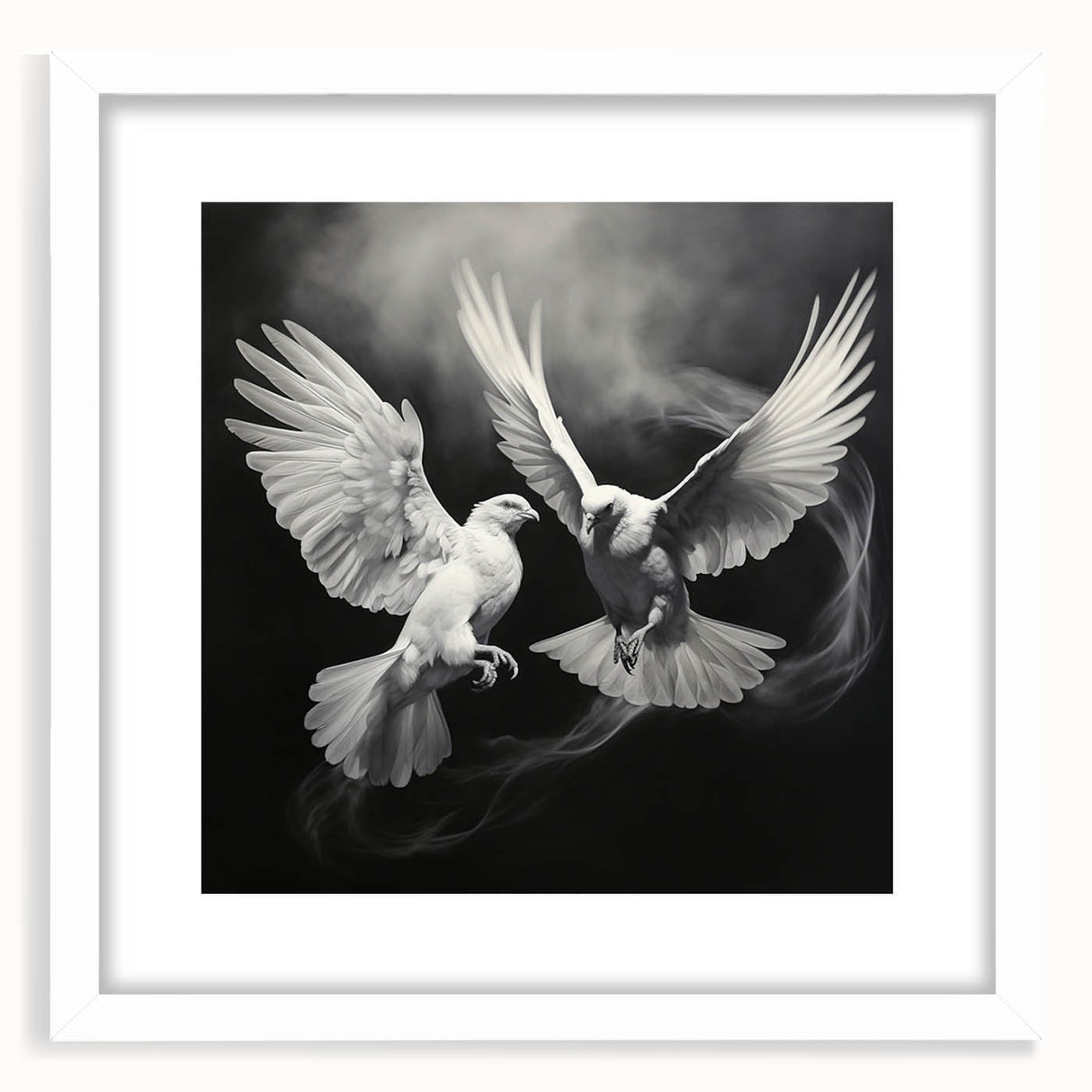 Framed wall art featuring a serene dove design in a minimalist style, set against a white background, perfect for enhancing modern home decor.
