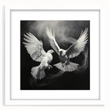 Framed wall art featuring a serene dove design in a minimalist style, set against a white background, perfect for enhancing modern home decor.