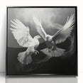 Framed acrylic wall art showcasing a delicate dove design in soft colors, set against a sleek black frame, ideal for modern home decor. Perfect for bird lovers.