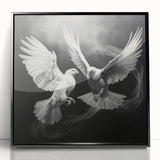 Framed acrylic wall art showcasing a delicate dove design in soft colors, set against a sleek black frame, ideal for modern home decor. Perfect for bird lovers.