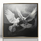 Framed wall art featuring a stylish dove design with a gold-acrylic finish, showcasing intricate details and elegant colors, perfect for modern home decor.