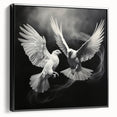 Framed canvas wall art featuring a stylish dove design in black, showcasing a side view of the artwork against a neutral background, perfect for modern home decor.