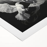 Stylish rolled canvas print depicting a serene dove design, featuring soft pastel colors against a textured background, perfect for home decor and artistic flair.