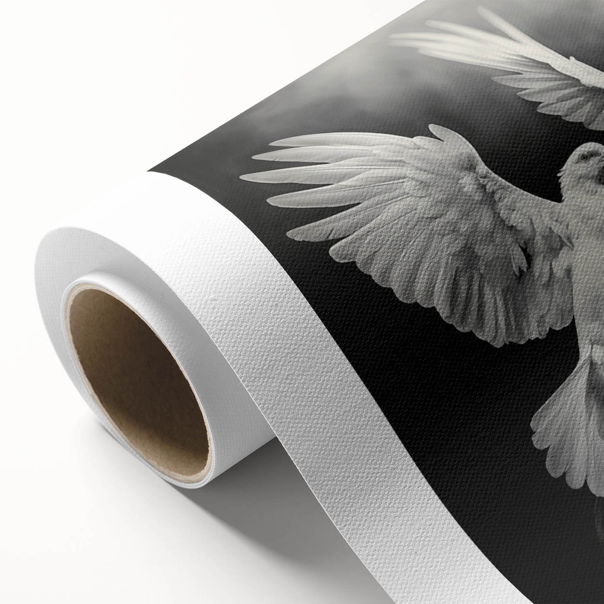 Rolled canvas artwork showcasing a delicate dove design in soft pastel colors, ideal for home decor. Perfect for adding a serene touch to any room or gallery.