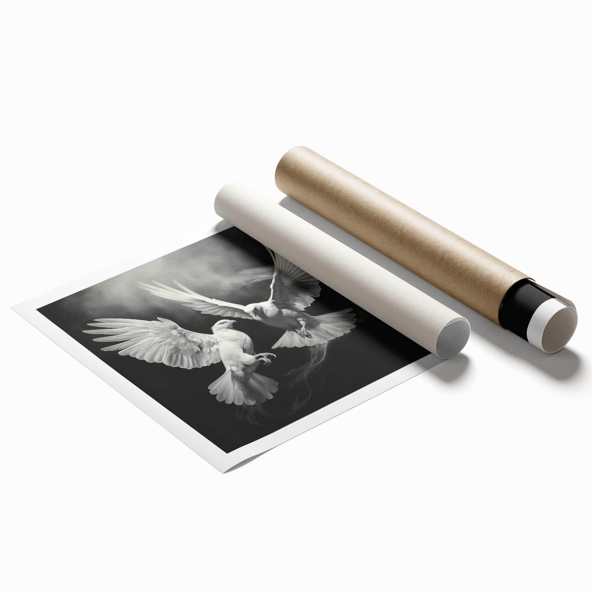 Elegant rolled print of a dove design wall art, showcasing soft pastel colors and intricate details, ideal for home decor or a serene atmosphere. Perfect for art lovers seeking unique and tranquil pieces to enhance their space.