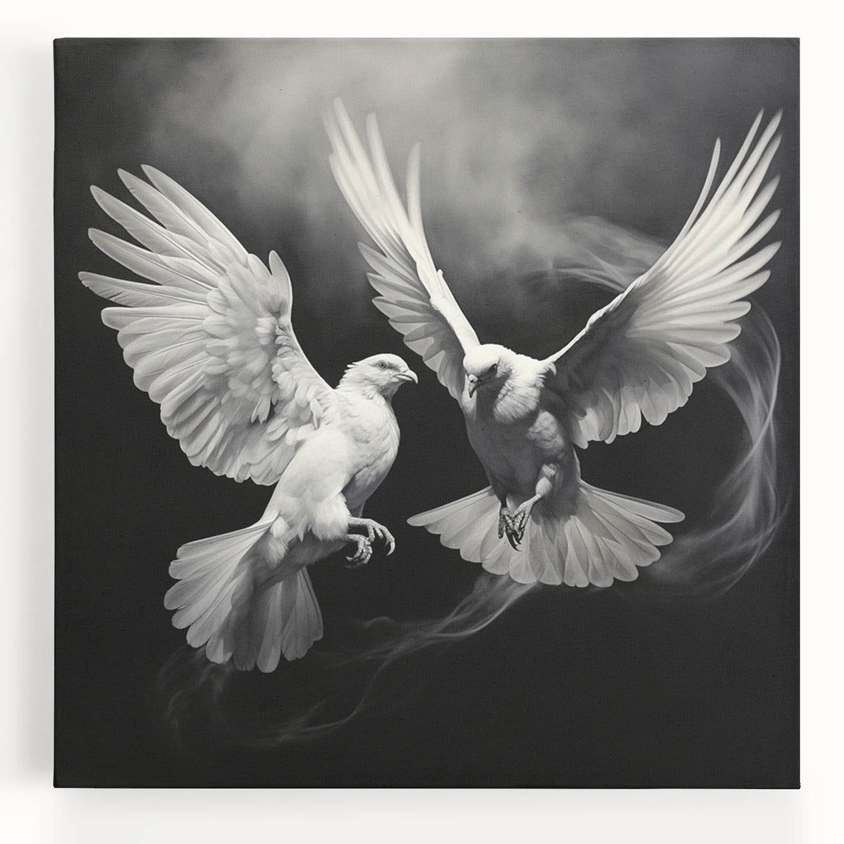 Stretched canvas wall art featuring a serene dove design with soft pastel colors, ideal for adding a tranquil touch to modern home decor. Perfect for bird lovers and art enthusiasts.
