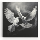 Stretched canvas wall art featuring a serene dove design with soft pastel colors, ideal for adding a tranquil touch to modern home decor. Perfect for bird lovers and art enthusiasts.