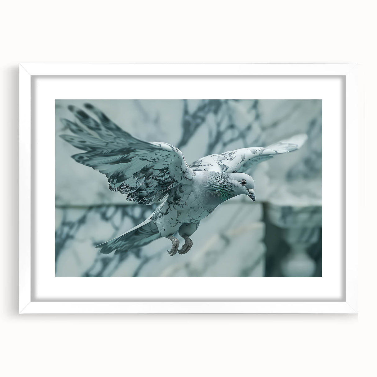 Framed wall art collection showcasing elegant dove designs in soft white and gray tones. The artwork features a minimalist aesthetic, perfect for modern decor.