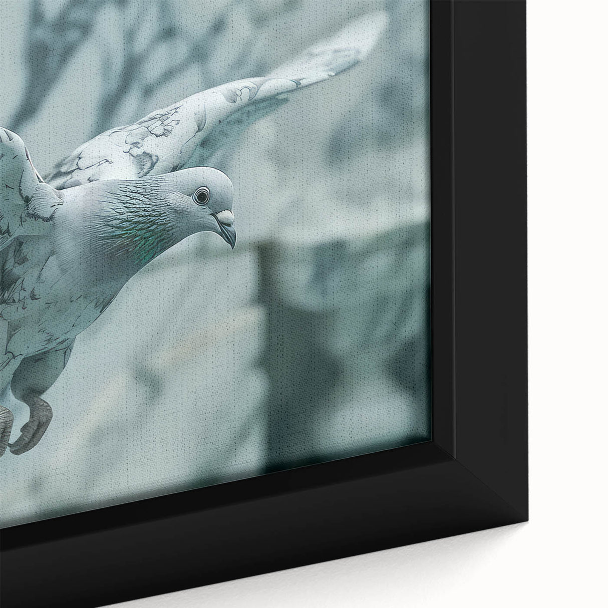 Framed wall art collection featuring a close-up of a serene dove design on textured canvas, perfect for enhancing modern home decor with a calming aesthetic.