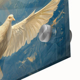 Close-up of a vibrant acrylic wall art piece showcasing a dove design, featuring intricate details and soft colors on a textured surface, ideal for modern decor.