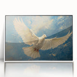 Framed wall art featuring a dove design in acrylic, showcasing a minimalist white frame, perfect for modern home decor. Ideal for adding elegance to any space.