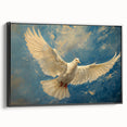 Framed canvas wall art showcasing a serene dove design in black, elegantly displayed from a side view, perfect for adding a touch of modern elegance to home decor.