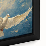 Framed canvas wall art showcasing a close-up of a beautifully detailed dove design, featuring soft pastel colors and intricate patterns, perfect for modern home decor.