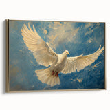 Framed canvas wall art collection featuring a serene dove design in gold, showcasing intricate detailing and elegant framing, ideal for modern home decor.
