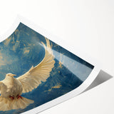 Dove-themed wall art print showcasing intricate bird designs in soft pastel colors, rolled for easy display; ideal for modern home decor and art enthusiasts.