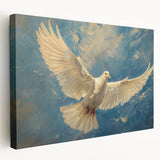 Stretched canvas wall art featuring a serene dove design, showcasing soft pastel colors and intricate details, perfect for adding a calming touch to home decor.