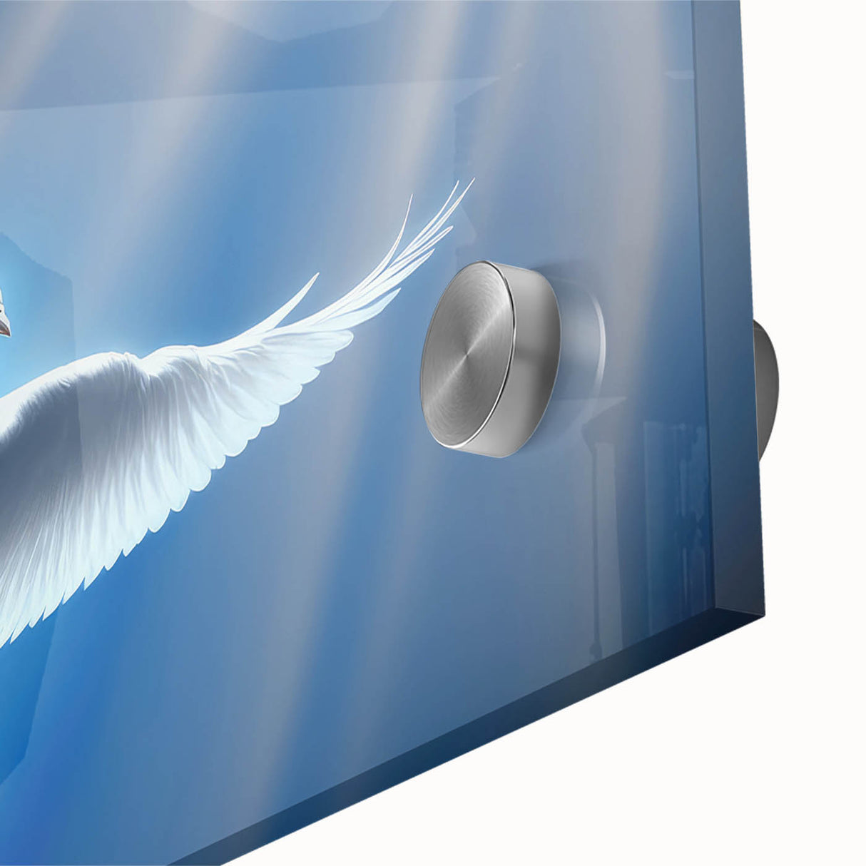Close-up of a stunning acrylic wall art piece showcasing a detailed bird and dove design, featuring vibrant colors and intricate textures, perfect for modern home decor.