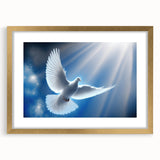 Elegant gold-framed wall art featuring a serene dove design, set against a soft white mat, perfect for adding a touch of sophistication to any space. Ideal for home decor enthusiasts seeking peaceful and uplifting artwork.