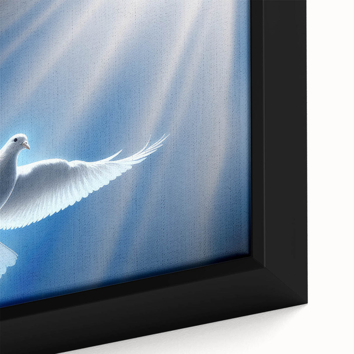 Framed canvas wall art showcasing a close-up of a delicate dove design, featuring soft pastel colors and intricate details, perfect for home decor accents.