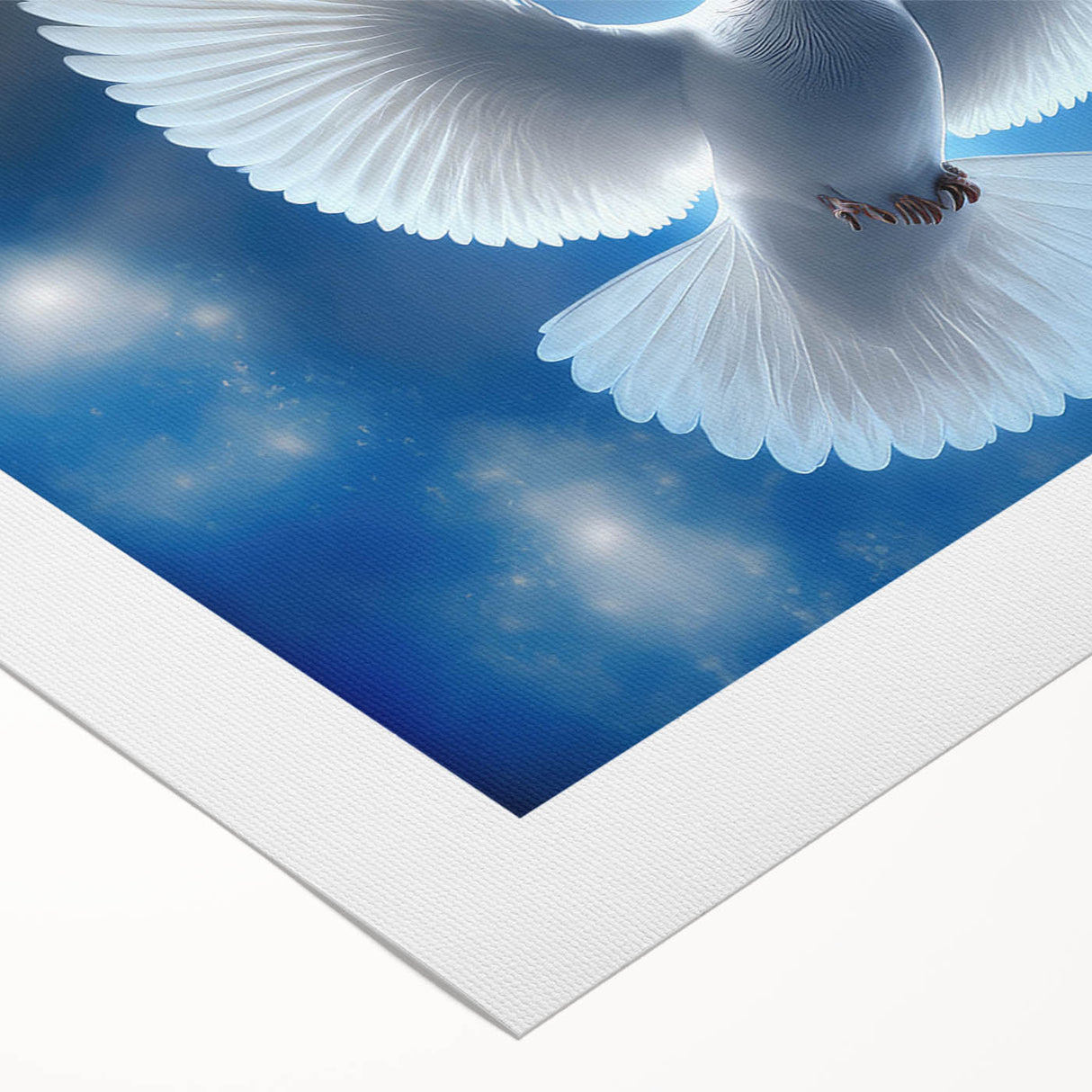 Rolled canvas showcasing a serene dove design in soft pastel colors, perfect for home decor or office settings, elegantly packaged for safe delivery.