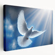 Stretched canvas wall art featuring a serene dove design in soft pastel colors, showcasing a peaceful scene ideal for home decor. Perfect for adding tranquility to living spaces.