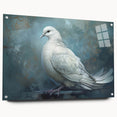 Acrylic glass wall art featuring a serene dove design from the "Birds" collection, mounted with visible pins, showcasing a modern aesthetic ideal for home decor.