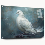 Acrylic glass wall art featuring a serene dove design from the "Birds" collection, mounted with visible pins, showcasing a modern aesthetic ideal for home decor.