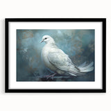Elegant black-framed wall art featuring a serene dove design, showcasing intricate details and vibrant colors, ideal for enhancing home decor. Perfect for art enthusiasts and those seeking a peaceful ambiance.