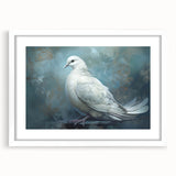 Framed wall art featuring a serene dove design with a white mat, showcasing elegant minimalist decor ideal for calming interior spaces. Perfect for nature lovers.
