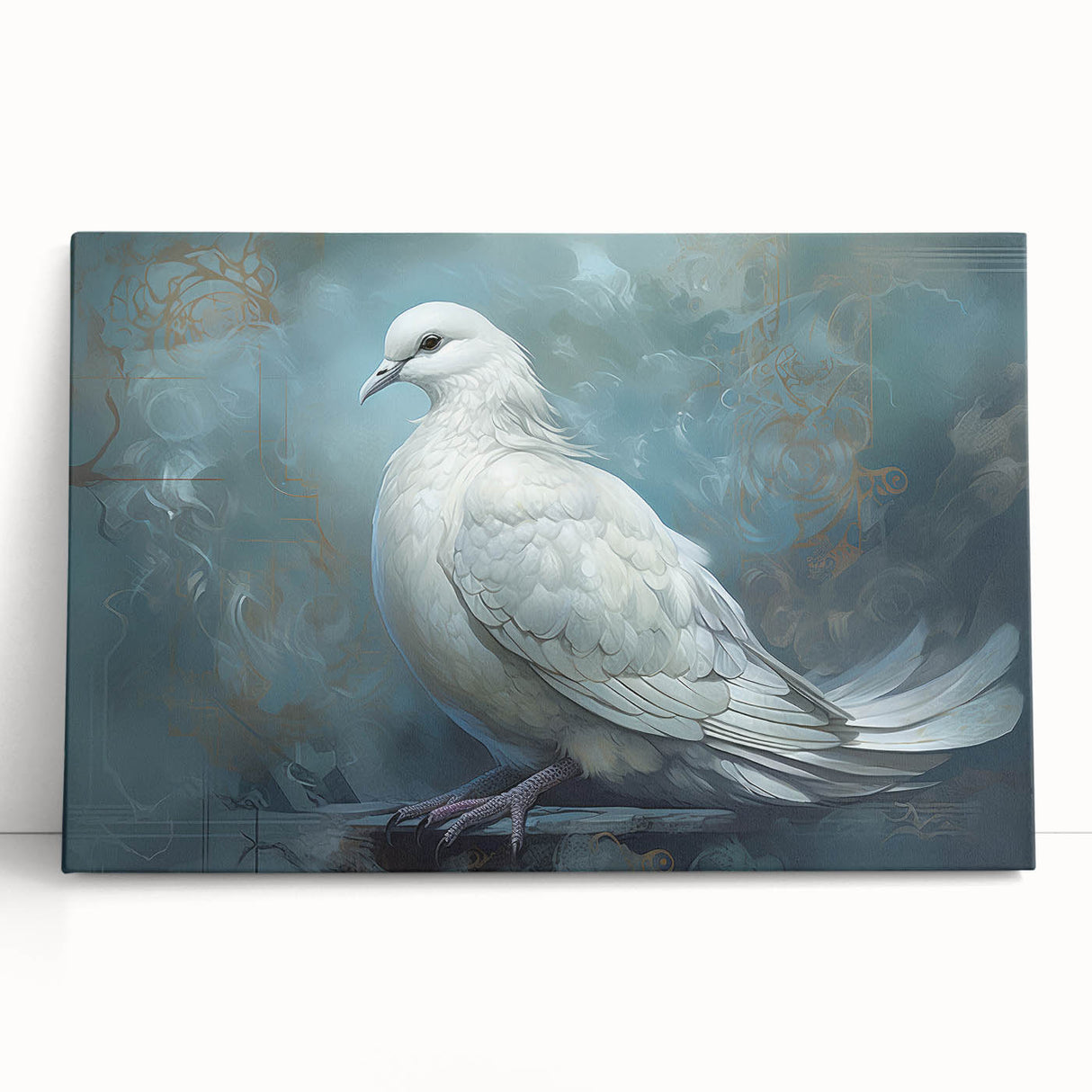 Stretched canvas wall art showcasing a serene dove design in soft pastel colors, perfect for enhancing home decor with a calming, nature-inspired theme.