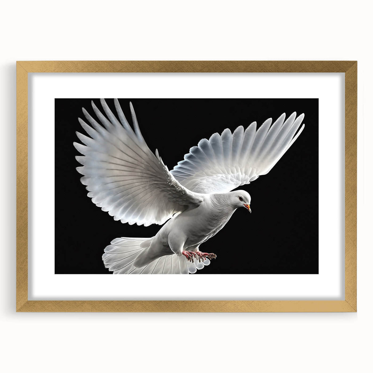 Gold-framed wall art featuring a collection of dove designs on a white mat, ideal for elegant home décor, adding a serene touch to any space.