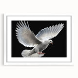 Framed wall art featuring a serene dove design, elegantly matted in white, perfect for modern home decor, showcasing tranquility and peace. Ideal for living spaces or as a thoughtful gift.