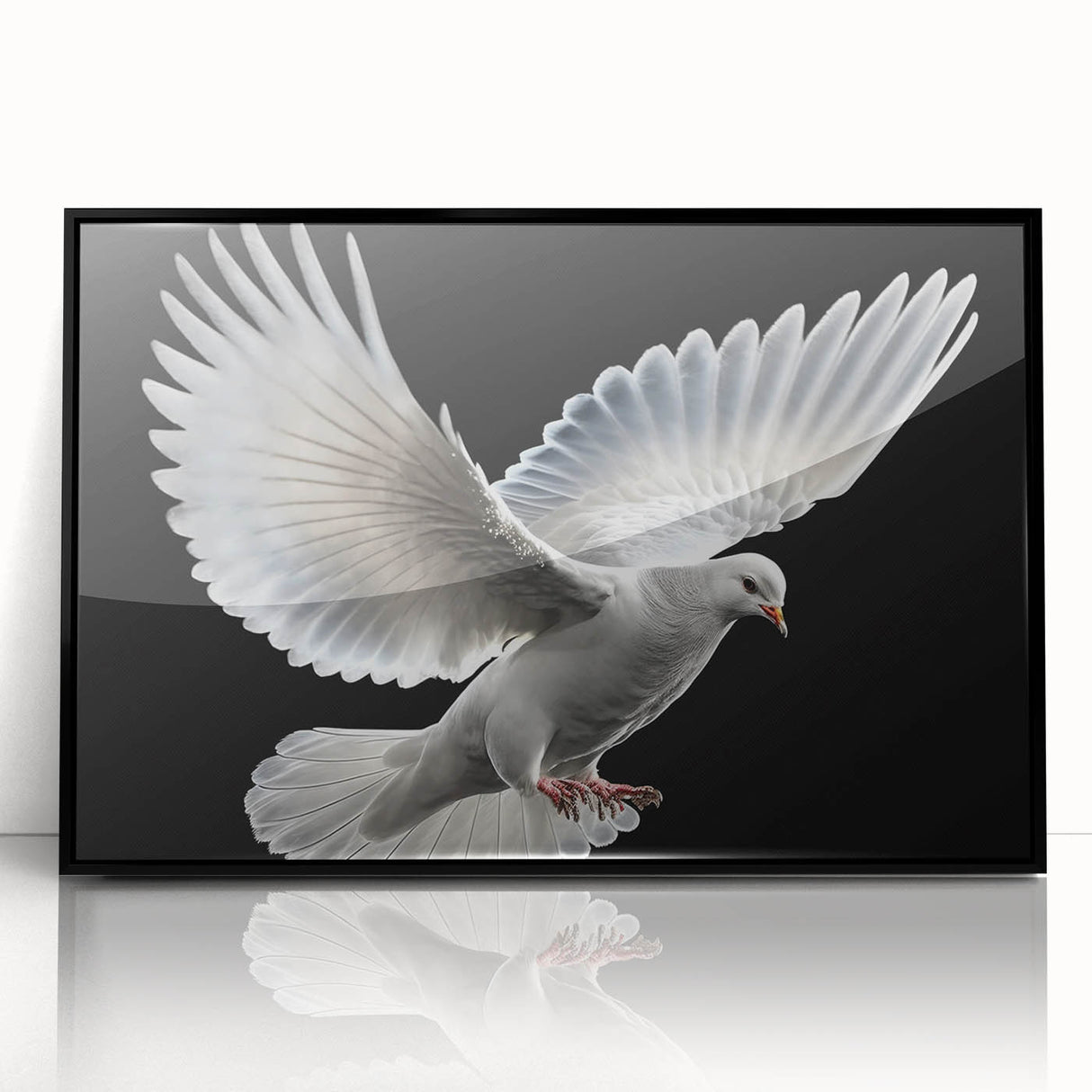 Framed wall art featuring a dove design in black acrylic, showcasing intricate details and a modern aesthetic, perfect for contemporary home decor.