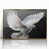 Framed wall art showcasing a graceful dove design, set in a sleek gold frame with an acrylic front, perfect for modern home decor. Ideal for bird lovers and art enthusiasts.