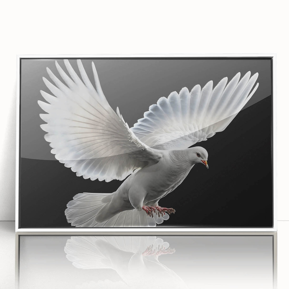 Framed wall art featuring a serene dove design in white acrylic, showcasing intricate details and a modern aesthetic, perfect for enhancing contemporary home decor.
