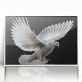 Framed wall art featuring a serene dove design in white acrylic, showcasing intricate details and a modern aesthetic, perfect for enhancing contemporary home decor.