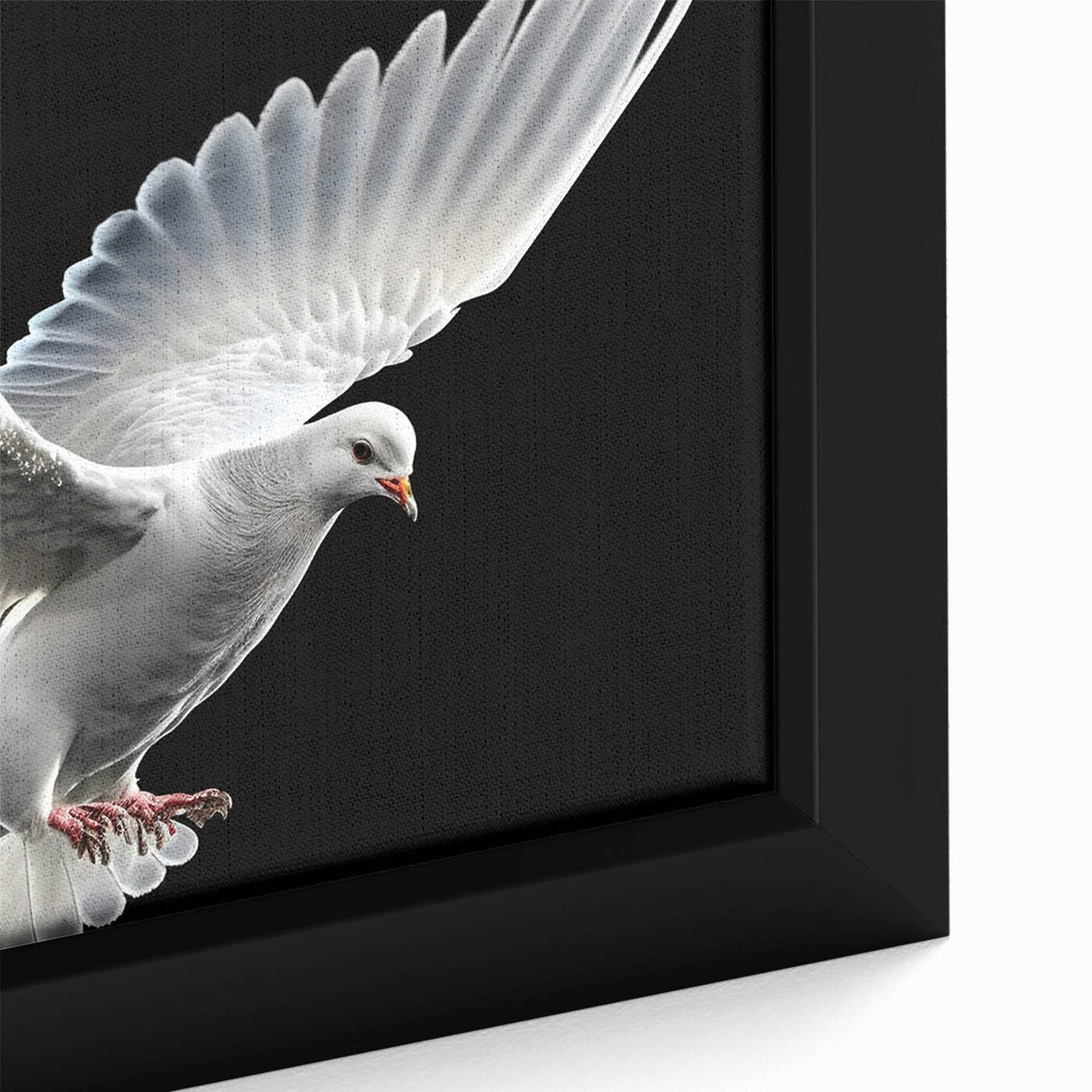 Close-up of a framed canvas featuring a serene dove design in soft pastel colors, ideal for enhancing home decor and creating a calming atmosphere. The artwork showcases intricate details, making it a perfect addition to any wall art collection.