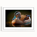 Framed wall art featuring a charming duck design, set in a white mat with a sleek frame, perfect for home decor and enhancing modern interiors. Ideal for bird lovers and art enthusiasts.