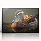 Framed wall art featuring a stylish duck design with vibrant colors and a sleek black frame, perfect for enhancing modern decor in any setting.