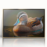 Framed wall art featuring a stylish duck design in gold-acrylic finish, showcasing vibrant colors and intricate details, perfect for modern home decor.