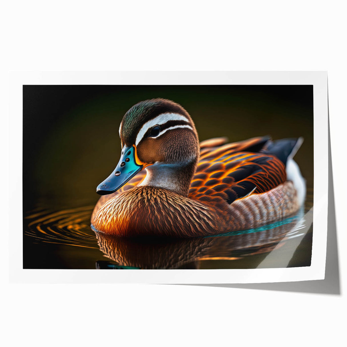 Vibrant rolled print showcasing a whimsical duck design, perfect for home decor. Ideal for nature lovers, this wall art adds a playful touch to any space.