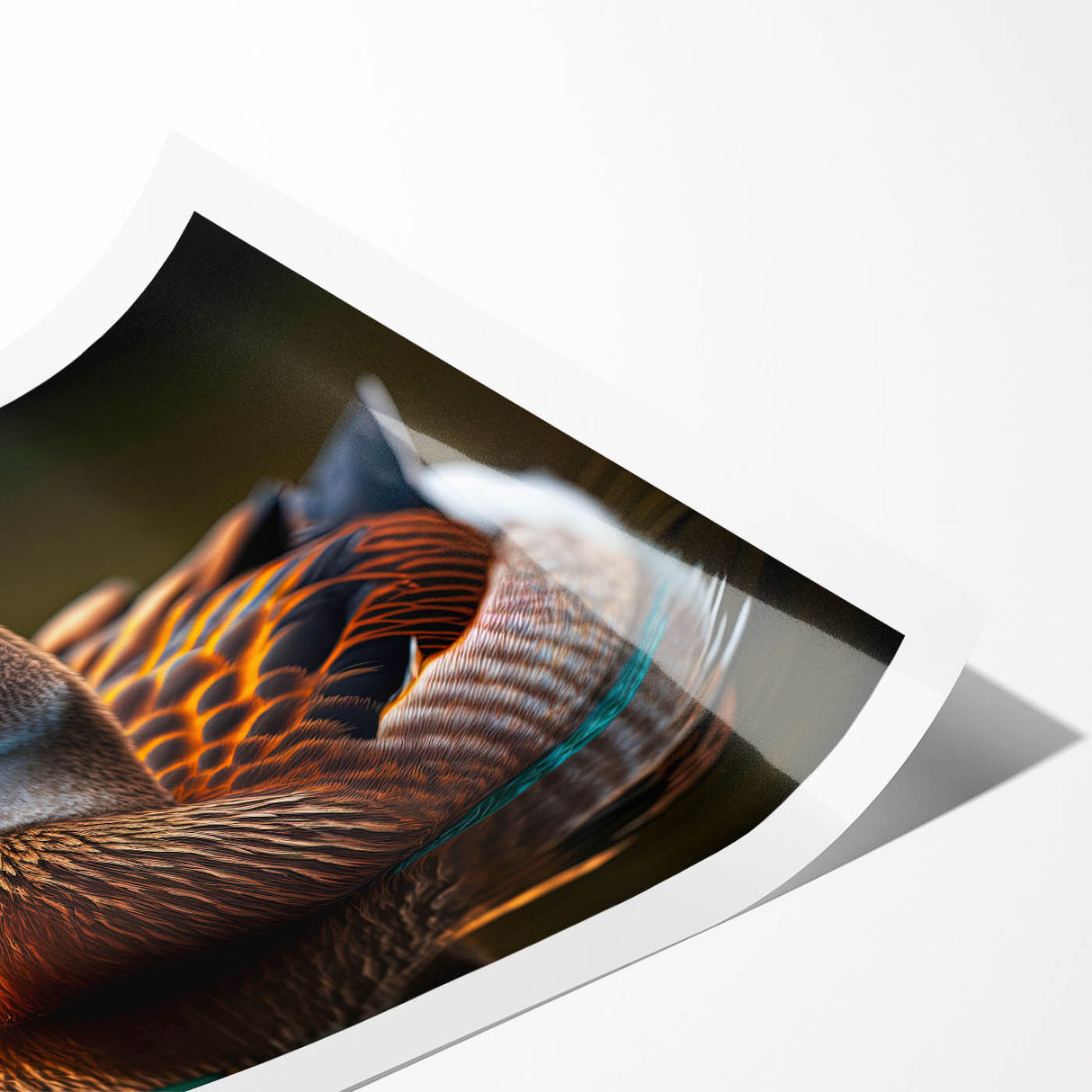 Colorful rolled print of duck-themed wall art featuring vibrant birds in a natural setting, ideal for home decor. Comes carefully packaged in a protective tube.