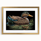 Elegant gold-framed wall art featuring a duck design, showcasing vibrant colors and intricate details, ideal for enhancing home decor with a nature theme.