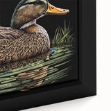 Framed wall art featuring a close-up design of colorful ducks, showcasing intricate details and vibrant hues, perfect for home decor and nature lovers.