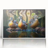 Framed wall art showcasing a vibrant duck design, featuring a white frame and acrylic glass, perfect for enhancing modern home decor with a touch of nature.
