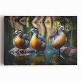 Colorful duck-themed wall art on stretched canvas, showcasing intricate bird designs against a vibrant background, perfect for home decor and nature enthusiasts.