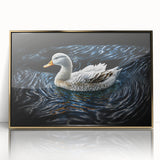 Framed wall art showcasing a whimsical duck design with vibrant colors, set in a gold frame, creating an elegant focal point for home decor. Ideal for bird lovers and art enthusiasts.
