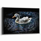 Framed wall art featuring a vibrant duck design in a modern style, displayed against a sleek black background, ideal for home decor enthusiasts.