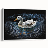 Framed wall art featuring a serene duck design in soft colors, showcasing intricate detailing and a white frame, ideal for enhancing home decor aesthetics.